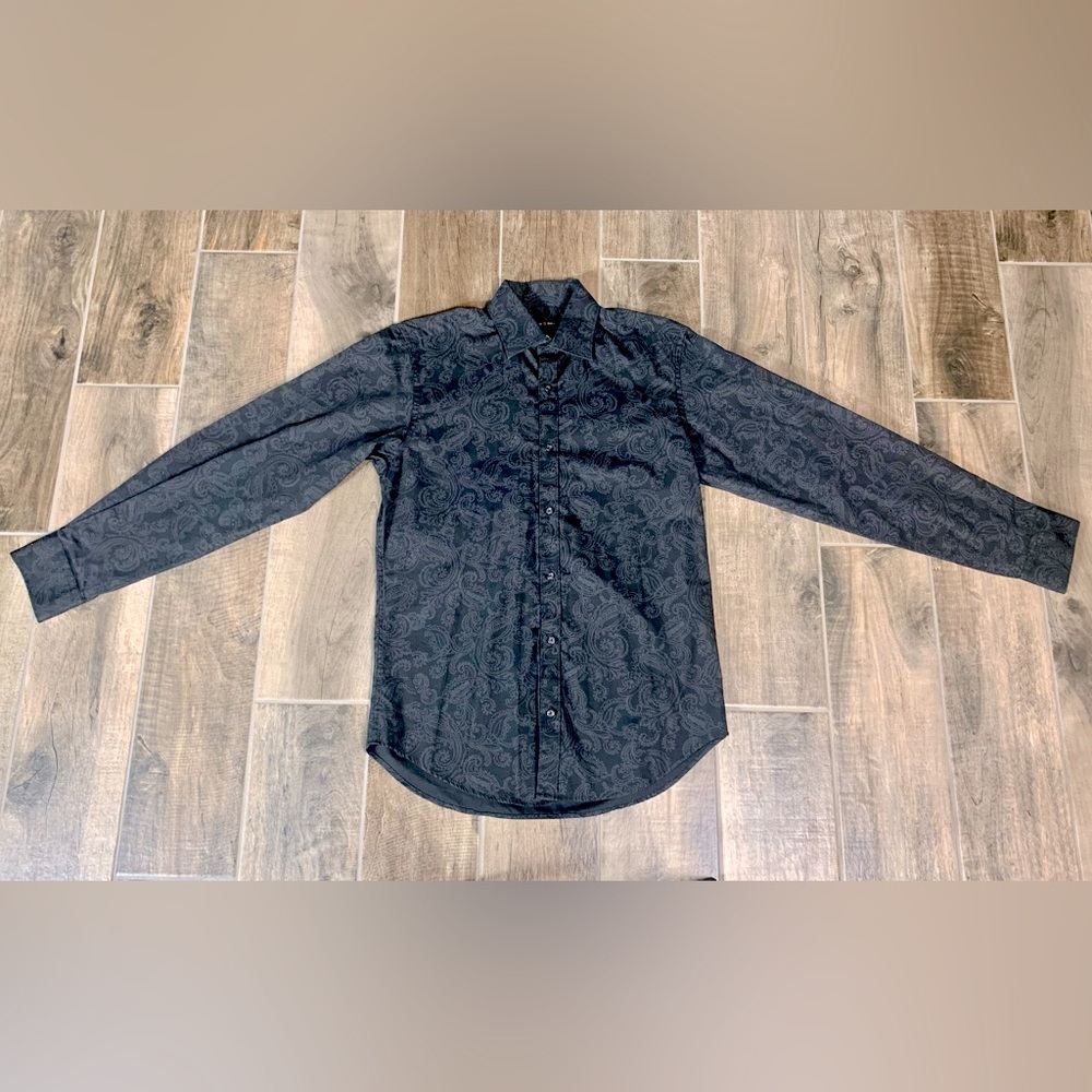 Black Paisley Dress Shirt Valerio Garati: Small 14-14 1/2, 32/33 Slim Fit